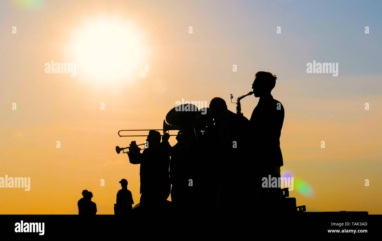 Brass band playing wind instruments Stock Photo Alamy