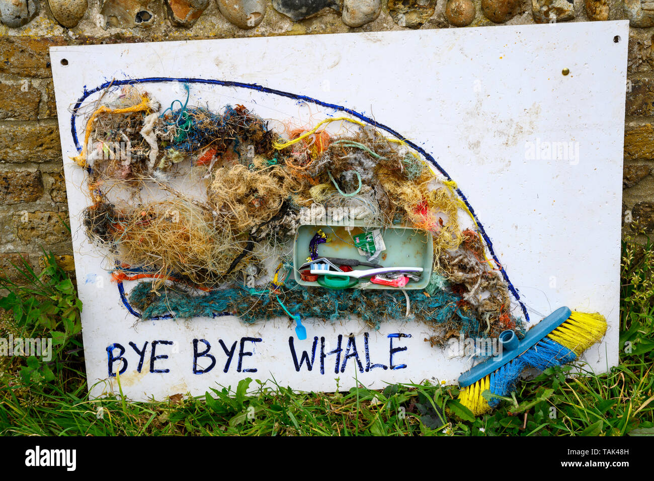 Environmental artwork made from items washed up on a beach Stock Photo