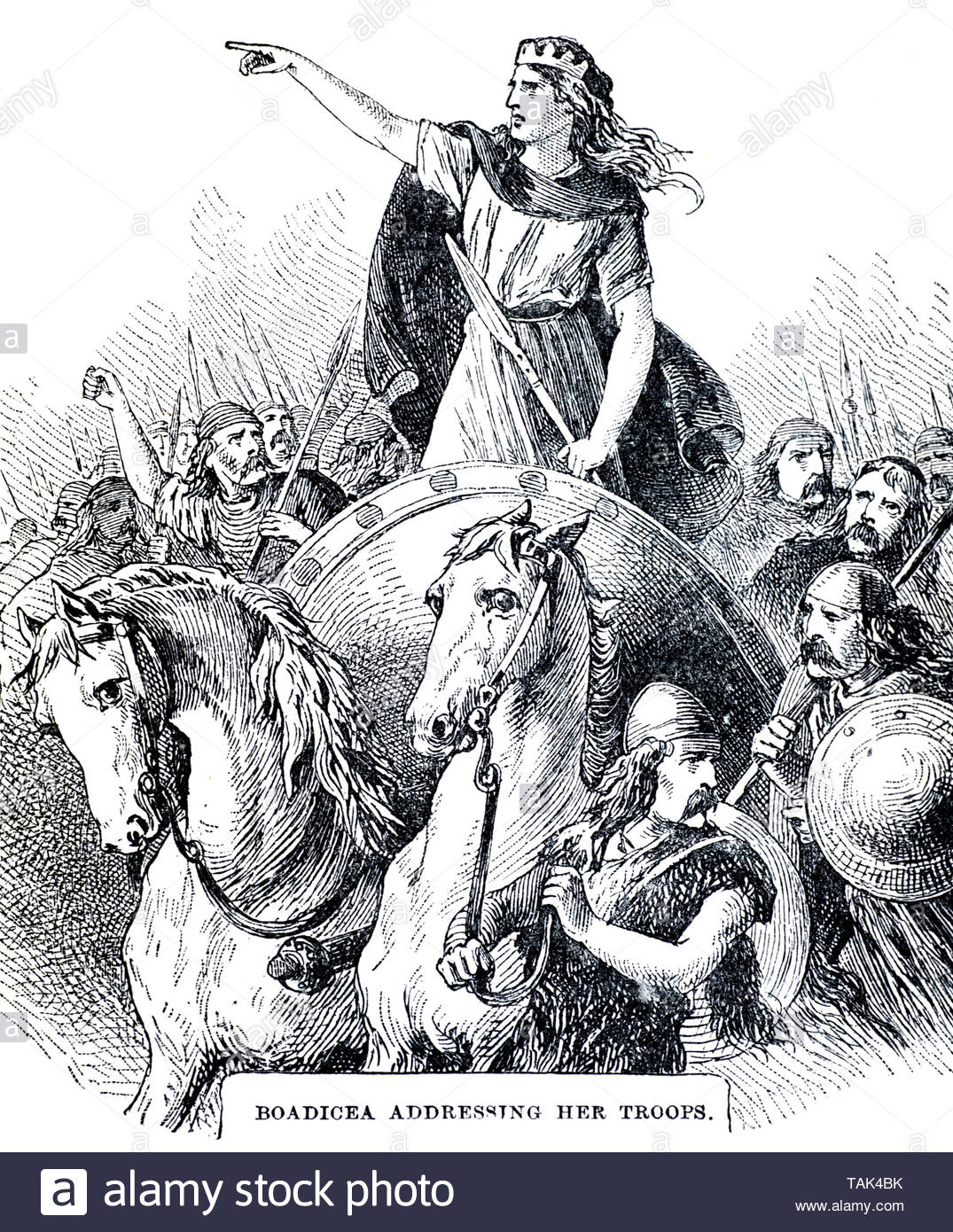 Boudicca was Queen of the British Celtic Iceni tribe who led an uprising against the occupying forces of the Roman Empire in AD60 or AD61 Stock Photo