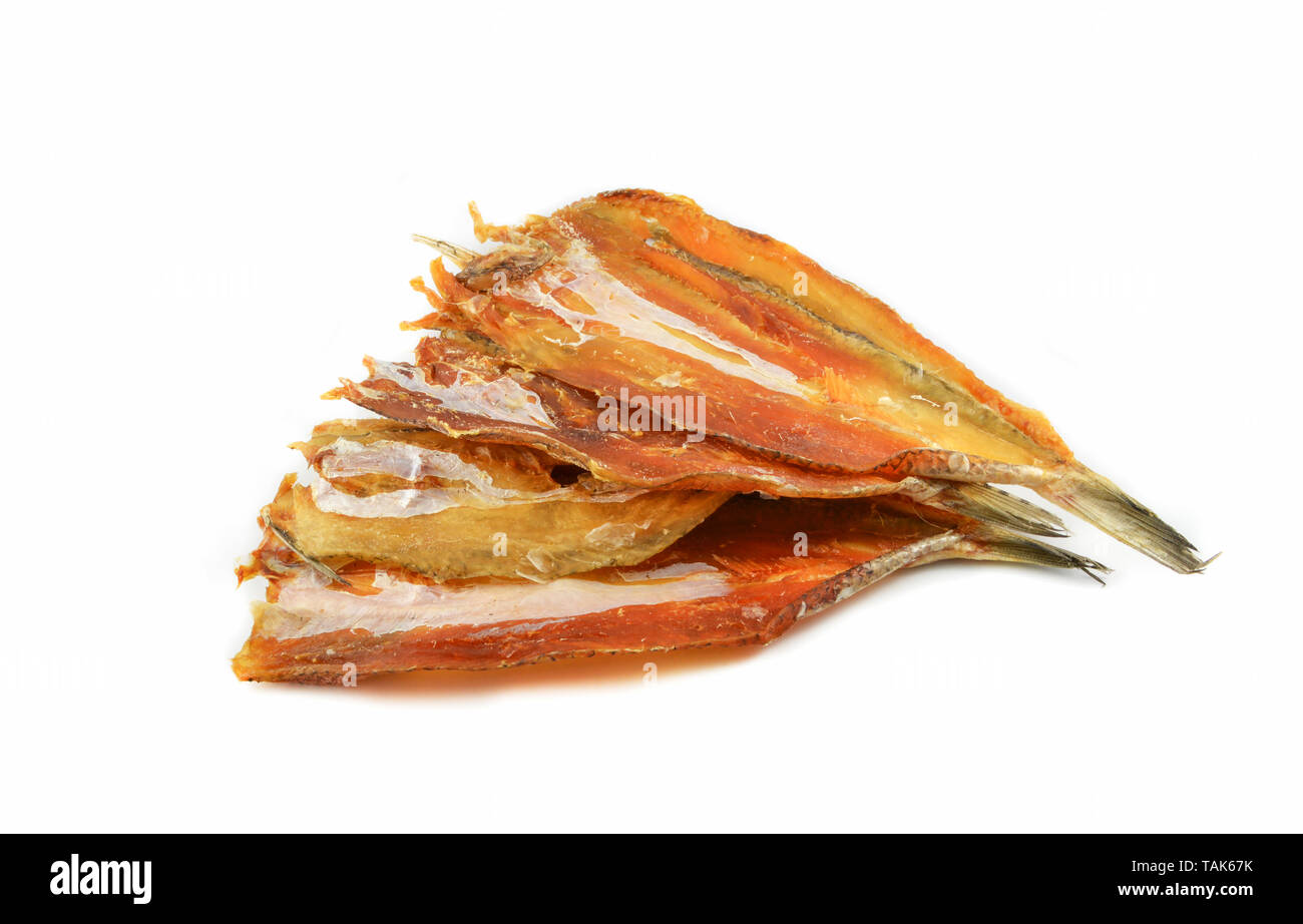 dried fish isolated / dry salted fish on white background Stock Photo