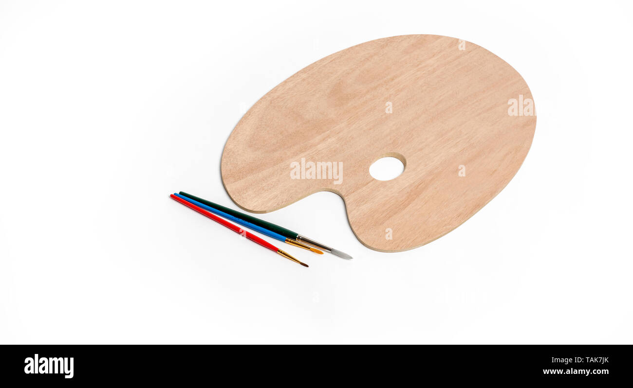 Wood unused color palette with paint brush Stock Photo Alamy