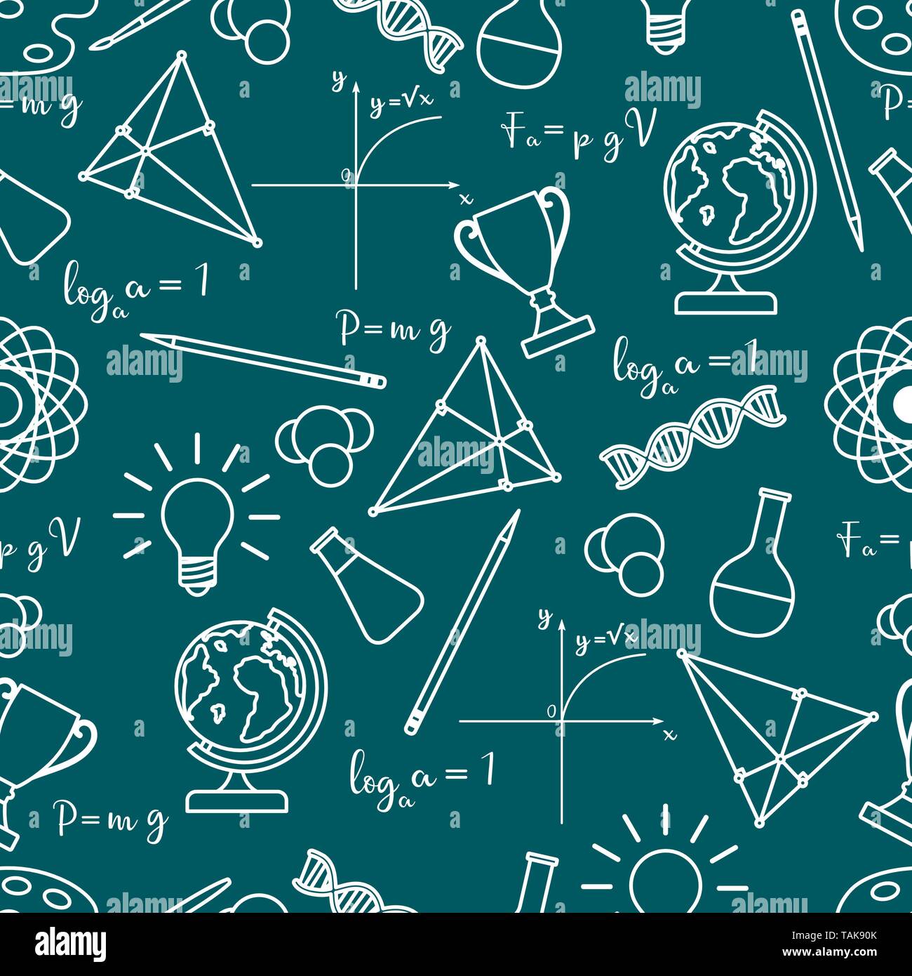 Vector seamless pattern with scientific, education elements: globe ...