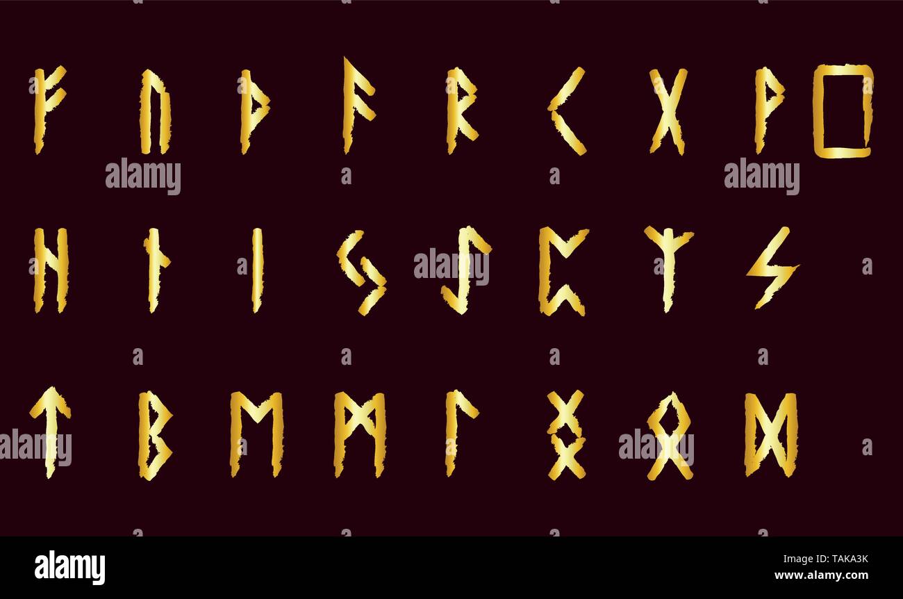 Set of Old Norse Scandinavian runes. Rune alphabet. Occult ancient