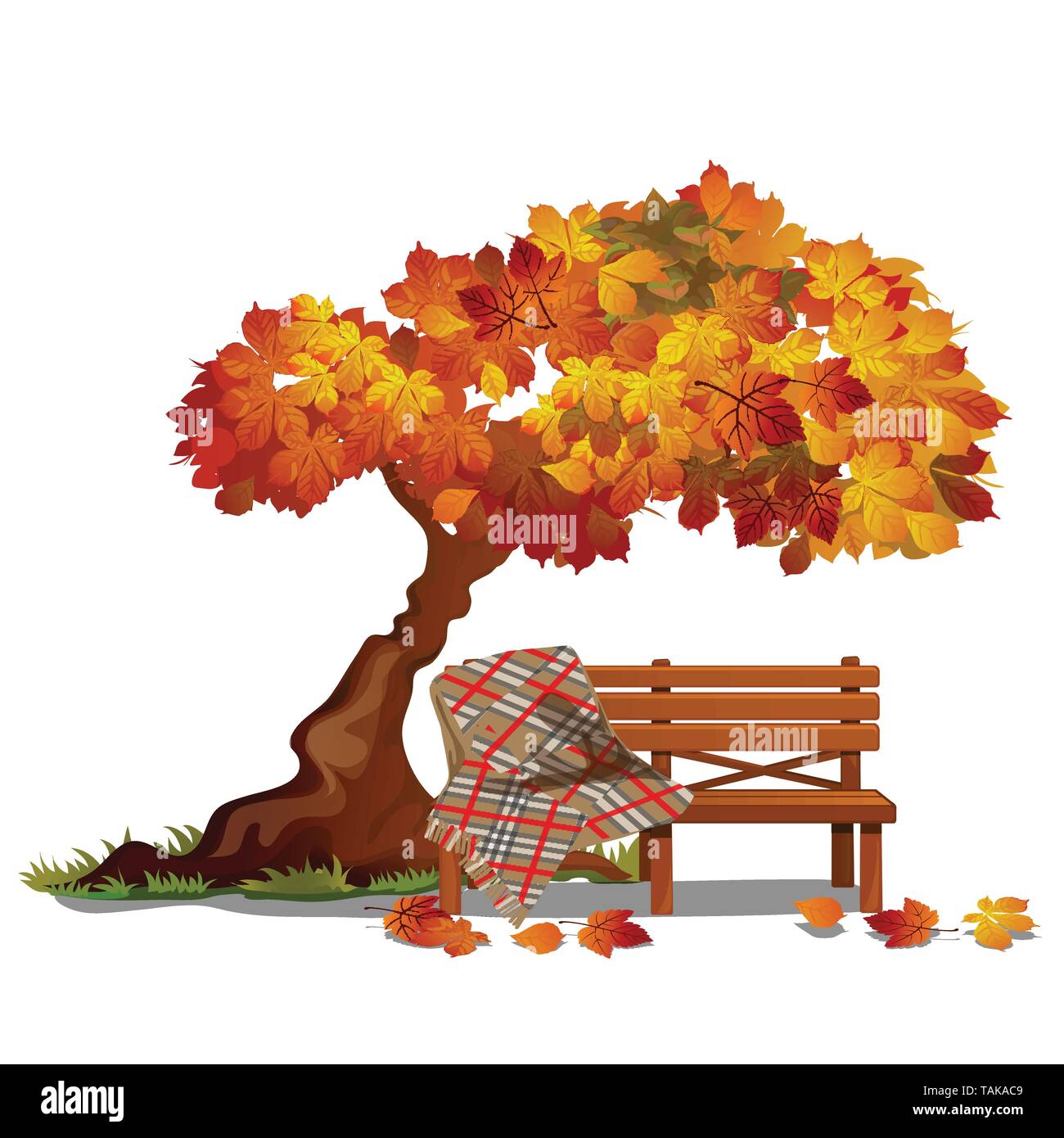 Cozy Bench Under The Autumn Tree Outdoor Furniture Isolated On White Background Sketch On The Theme Of The Golden Autumn Vector Cartoon Close Up Stock Vector Image Art Alamy