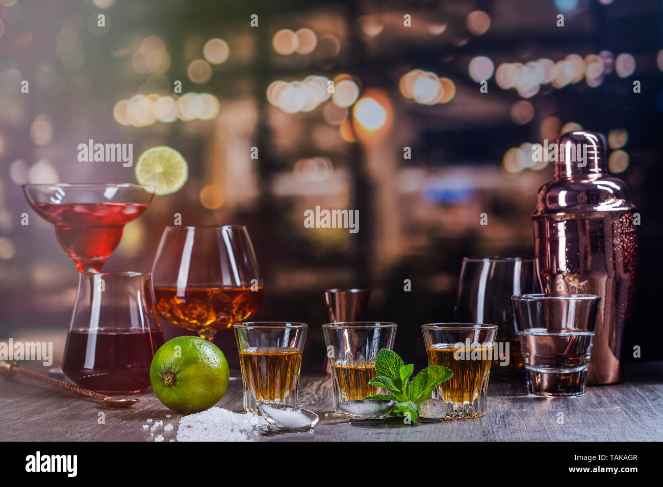 Strong alcohol drinks in bar Stock Photo Alamy
