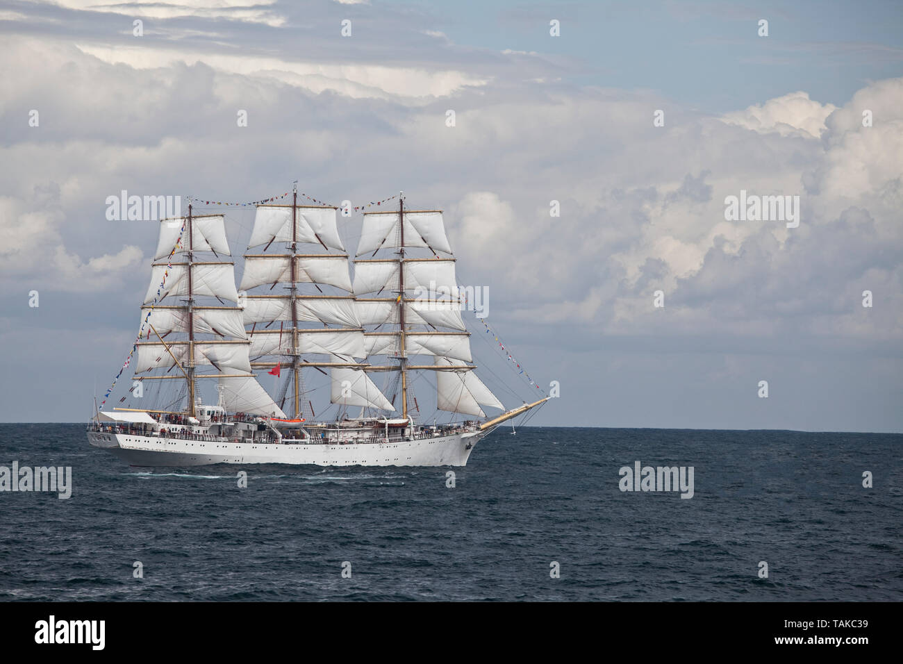 beautiful sailboat with three masts on the sea Stock Photo Alamy