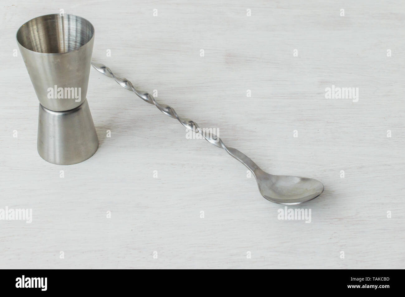 Jigger and mixing spoon Stock Photo Alamy