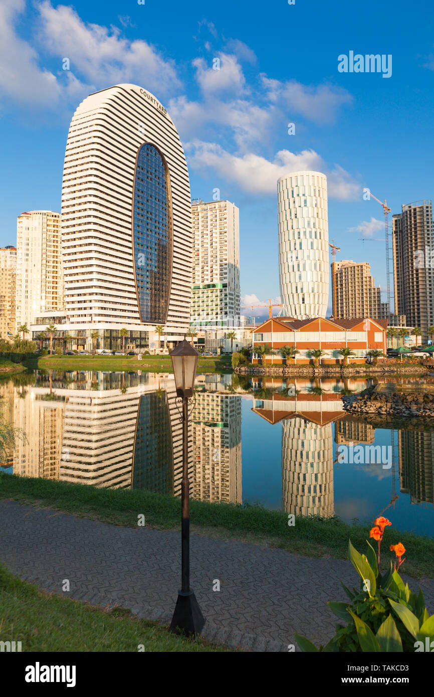 Batumi,Adjara,Georgia - August 26,2018 View on the new modern Marriott hotel,the House of Justice, Public Service Hall and under construction towers,A Stock Photo