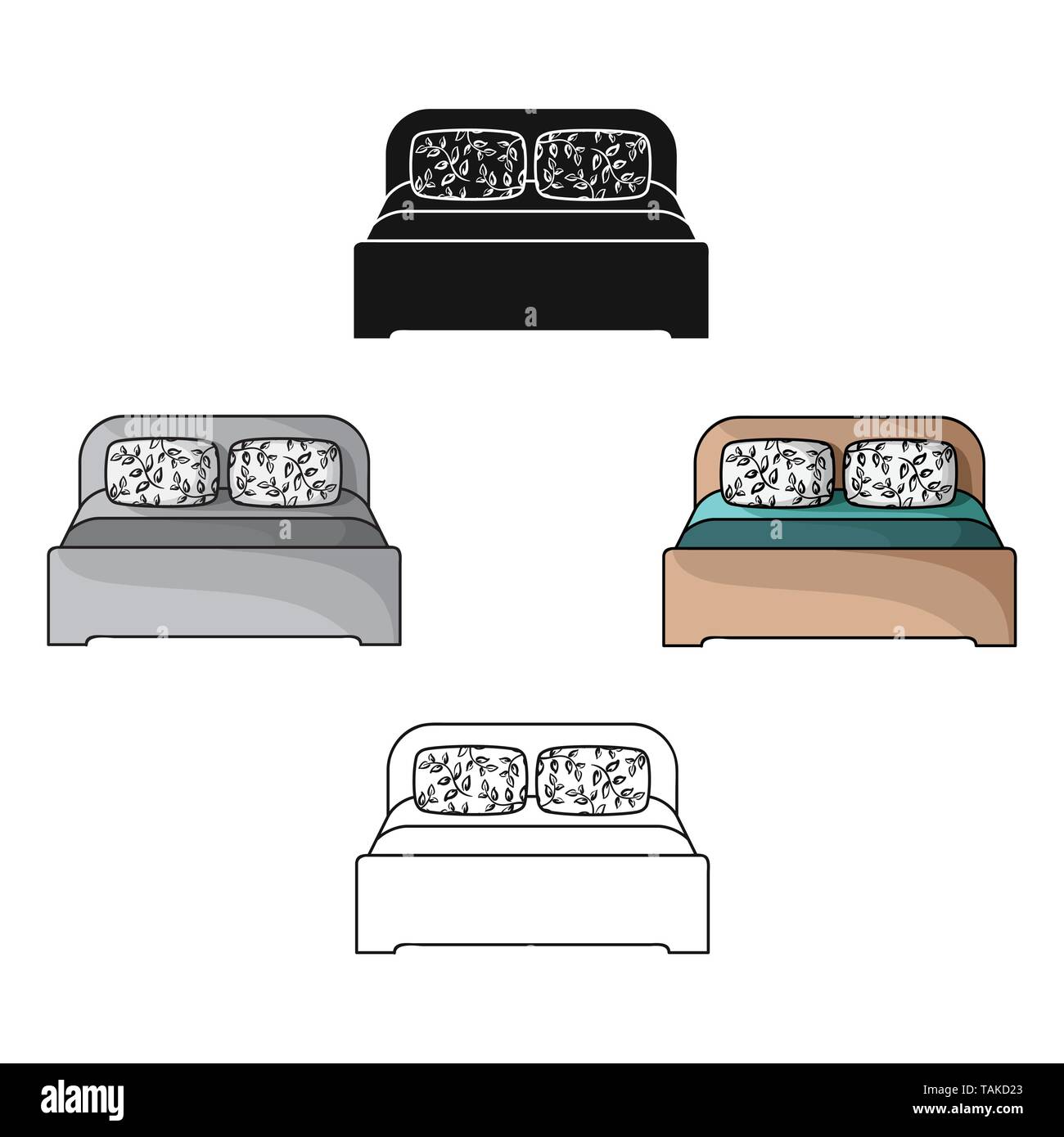 Wooden double bed icon in cartoon,black style isolated on white ...