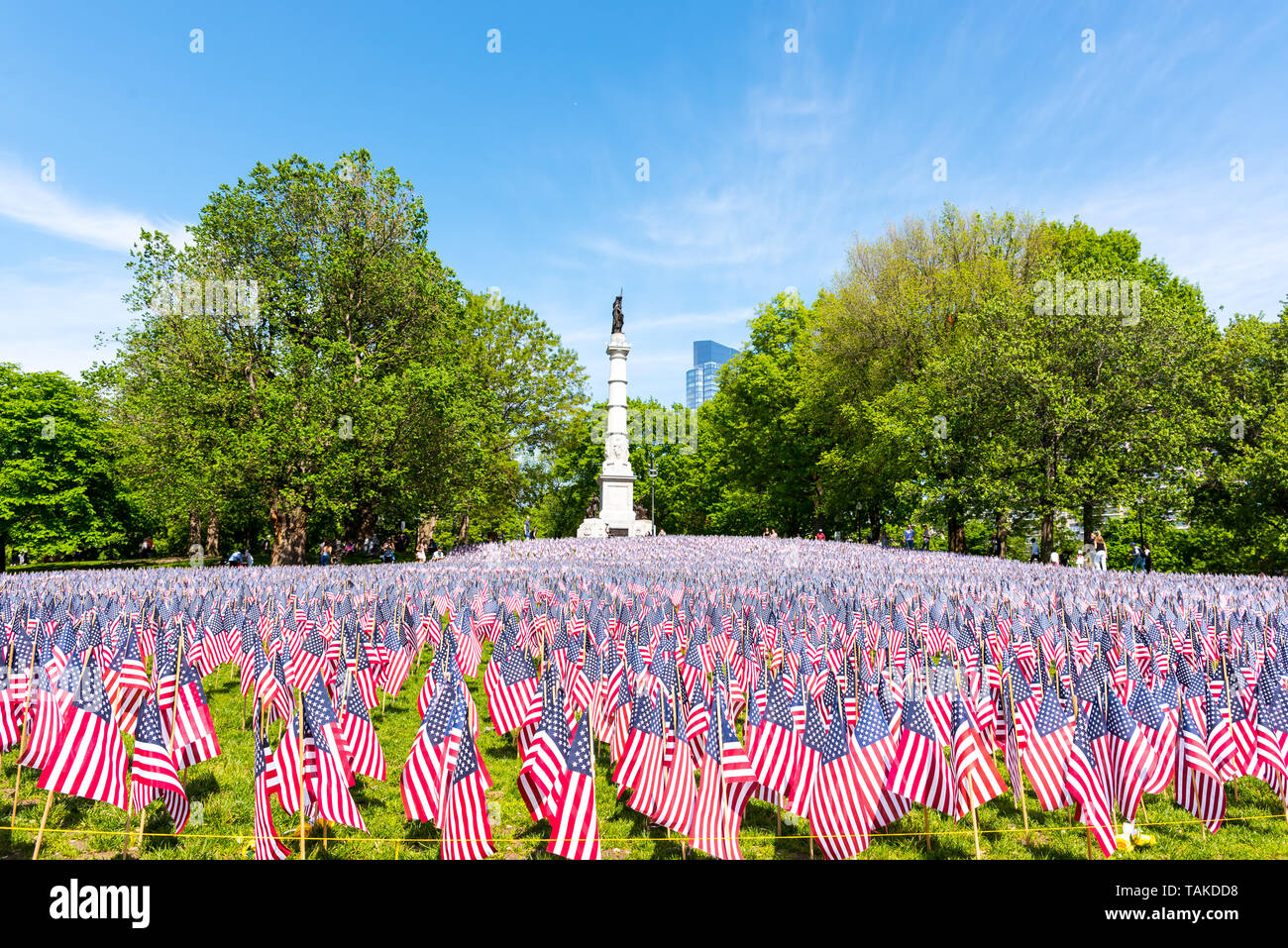 View of the 37,297 flags adorning the hill in the Boston Common on