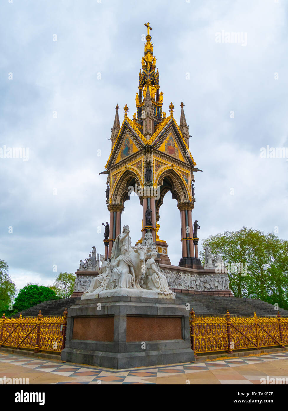 European themed sculptures at the Albert Memorial in London, UK, at Kensington Gardens, in memory of Prince Albert. Prince Albert Memorial, Gothic Mem Stock Photo