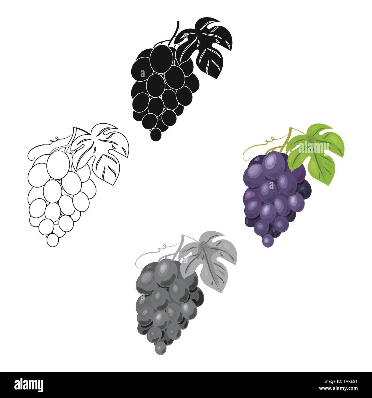 Bunch of grapes icon in cartoon,black design isolated on white background.  Wine production symbol stock vector illustration Stock Vector Image & Art -  Alamy