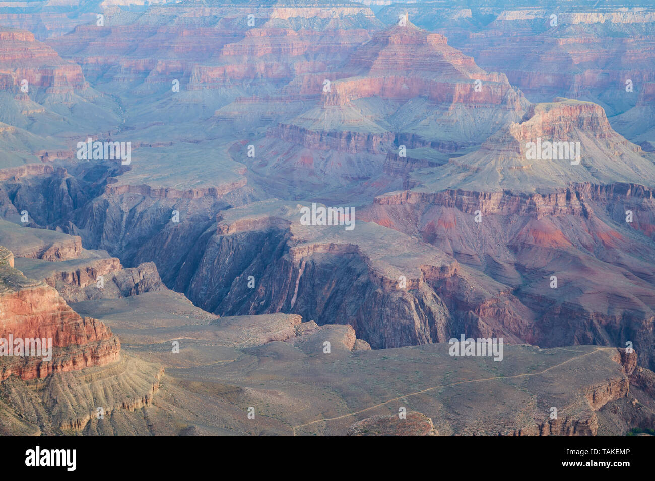 Close up on Grand Canyon gorge, with layers of sedimentary rock and colored stripes. Stock Photo