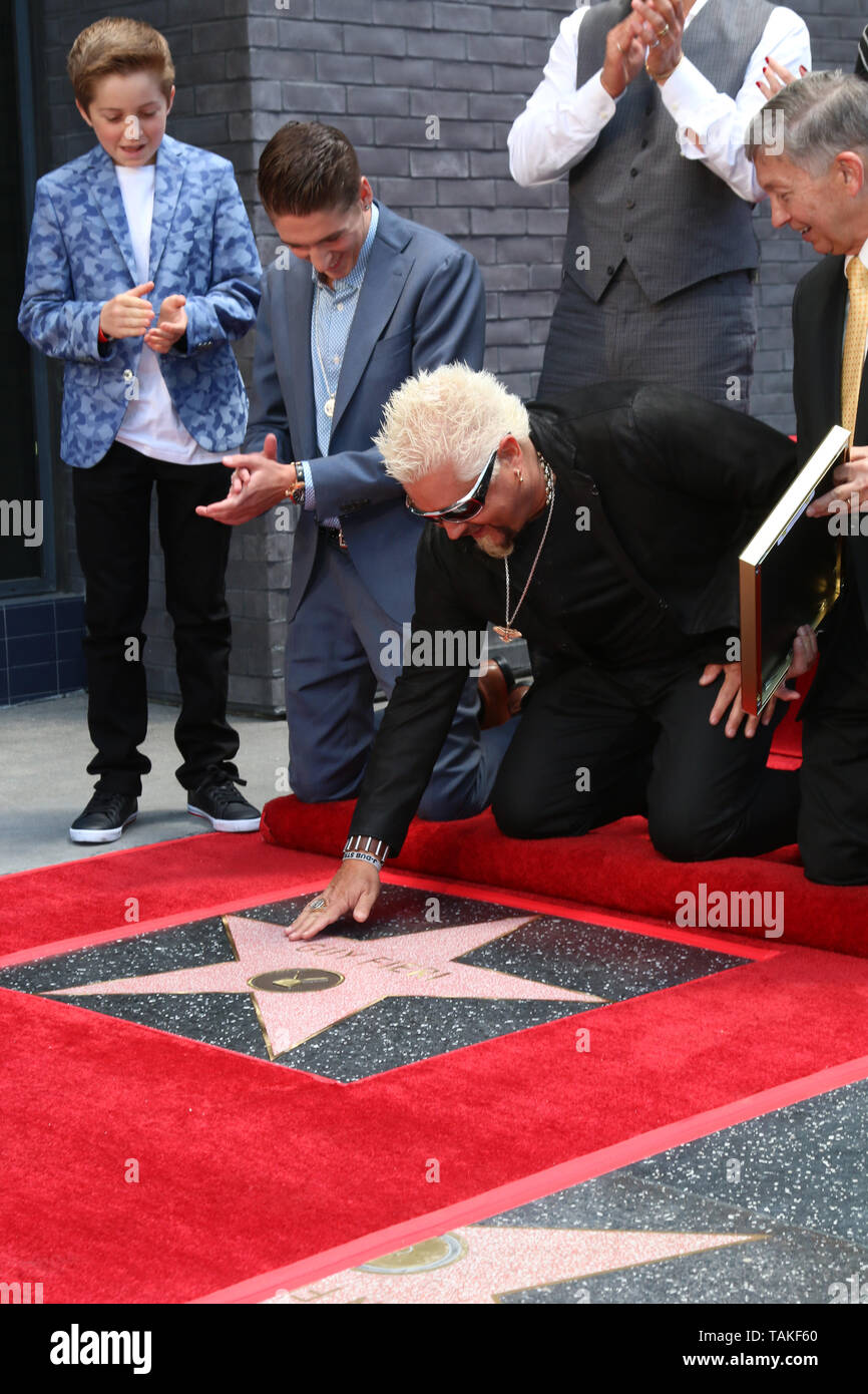 May 22, 2019 - Los Angeles, CA, USA - LOS ANGELES - MAY 22:   Ryder Fieri, Hunter Fieri, Matthew McConaughey, Guy Fieri at the Guy Fieri Star Ceremony on the Hollywood Walk of Fame on May 22, 2019 in Los Angeles, CA (Credit Image: © Kay Blake/ZUMA Wire) Stock Photo