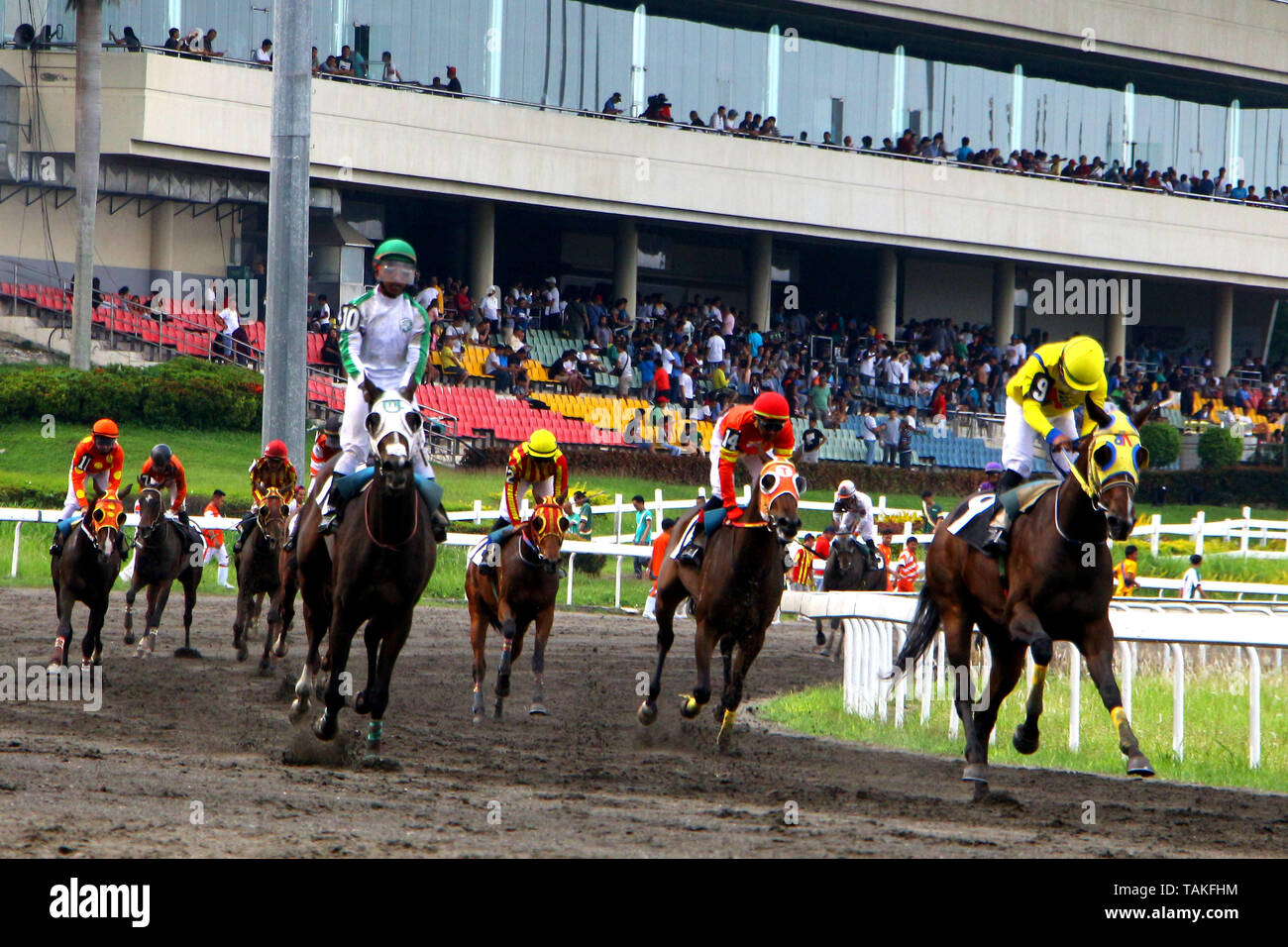 Philippines. 26th May, 2019. The horses and jockey after the race during  1st WTA Race on 2019 PHILRACOM “3YO Locally Bred Stakes Race” at San Lazaro  Leisure Park in Carmona Cavite on