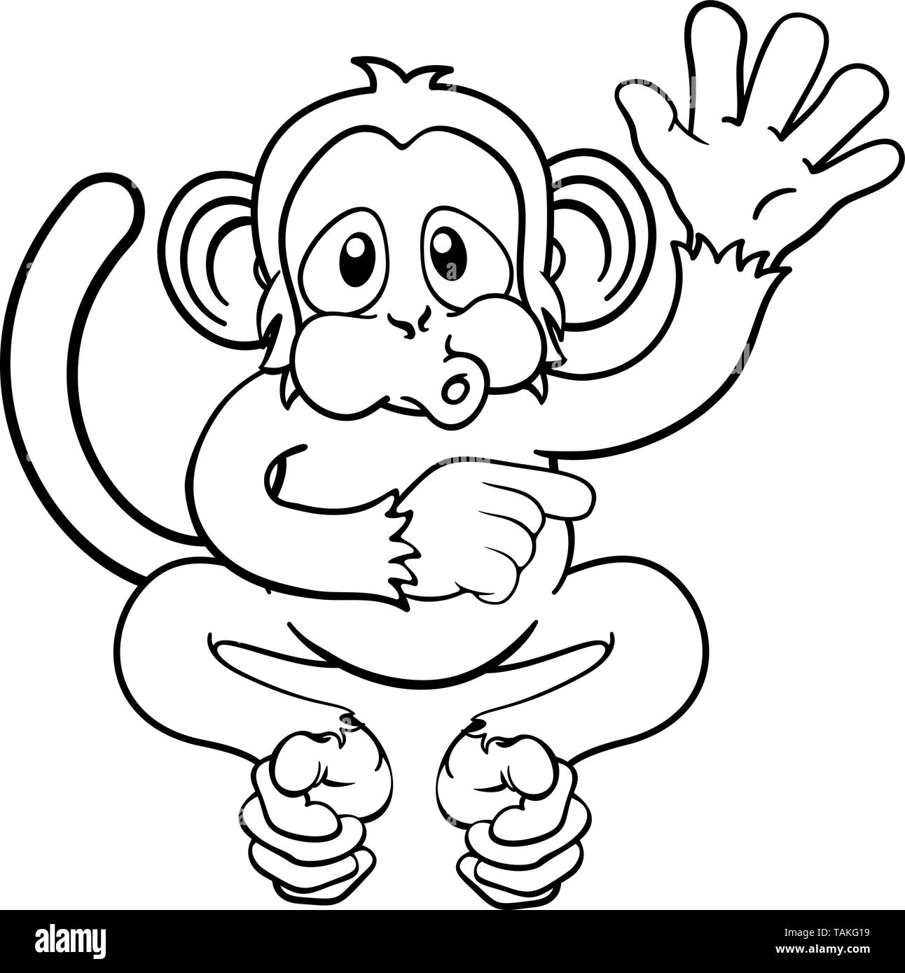 Monkey Cartoon Animal Waving and Pointing Stock Vector