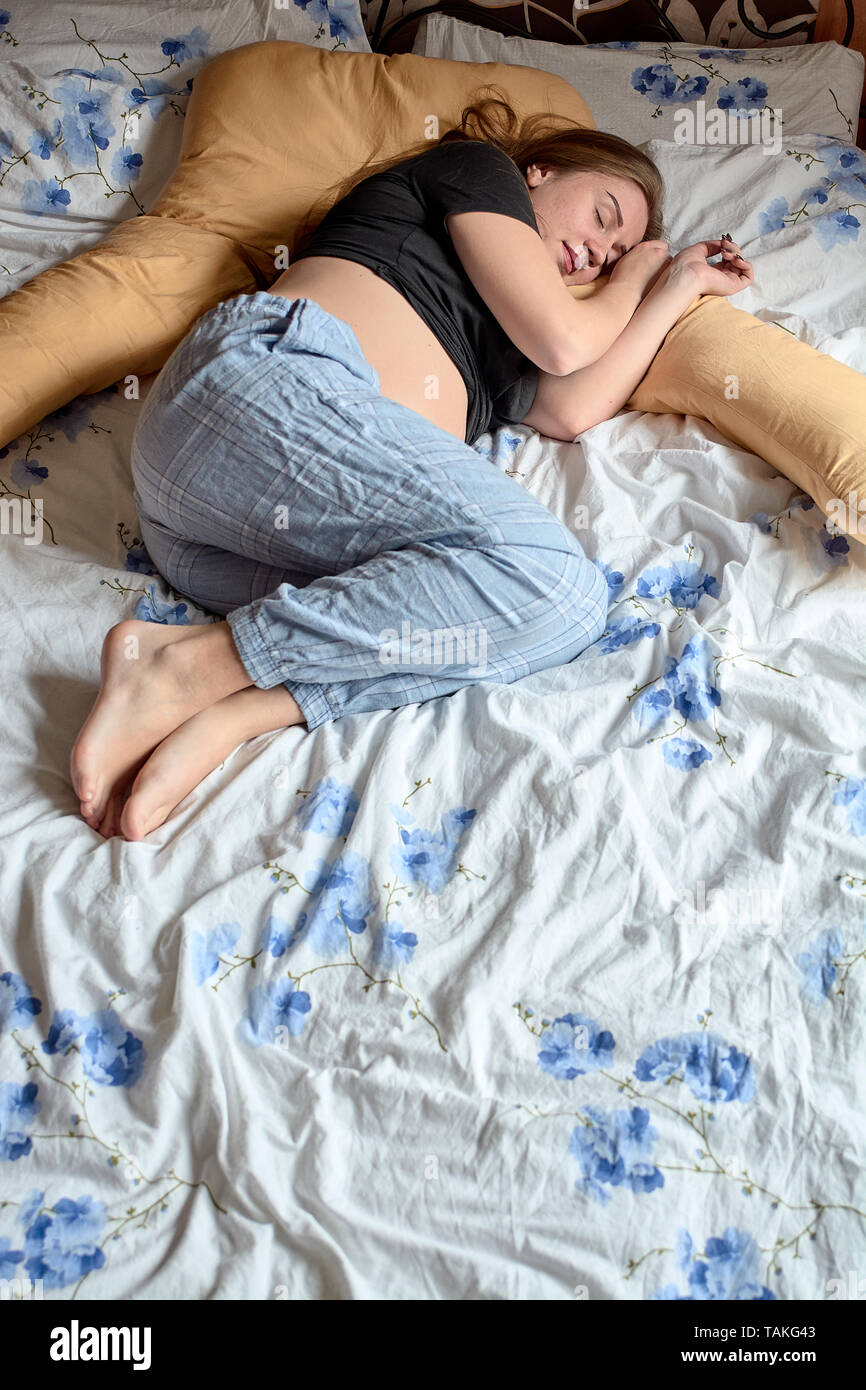 Young Pregnant Woman Pregnant Beautiful Woman Sleeps On Maternity