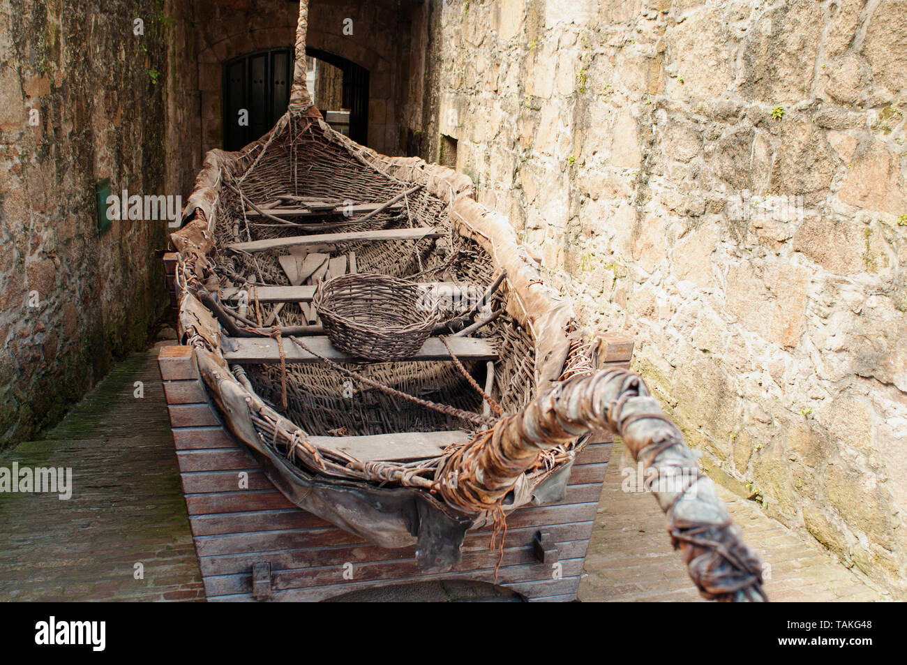 Experimental reed boat, Archaeology Museum,  San Anton castle. Coruña city, Galicia, Spain, Stock Photo
