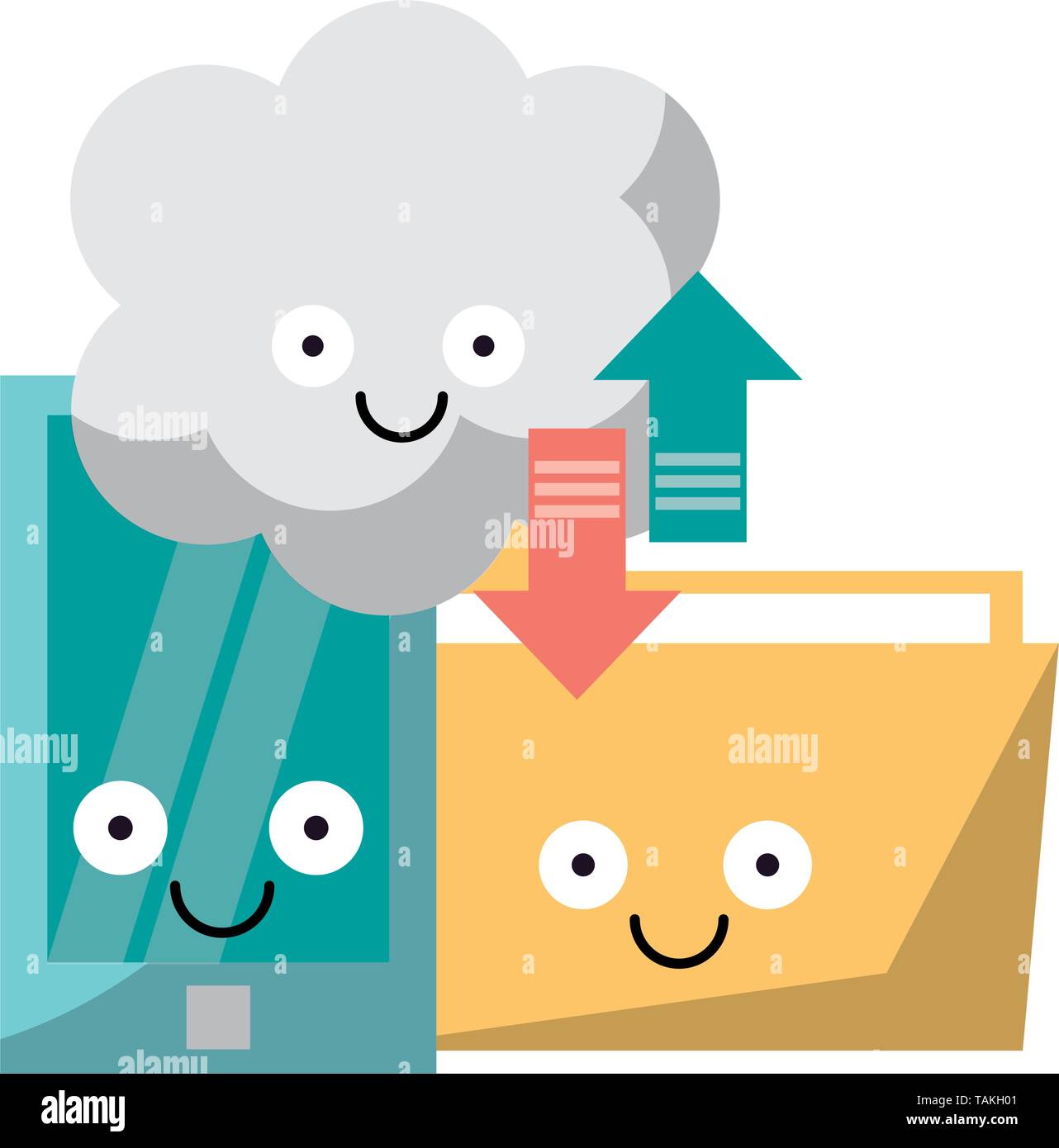 Folder and smartphone with cloud computing vector illustration Stock ...