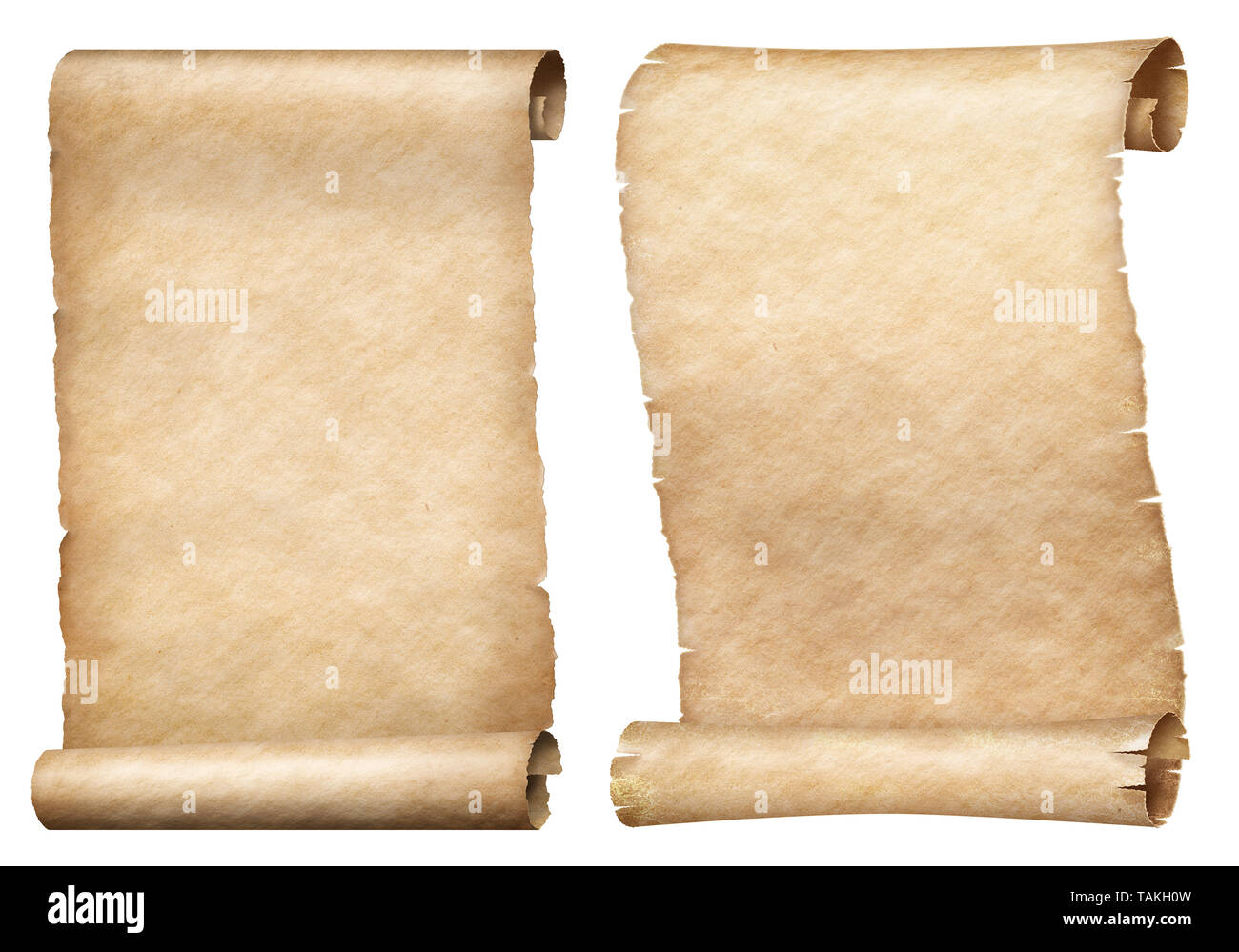 Paper or parchment scrolls set isolated on white Stock Photo