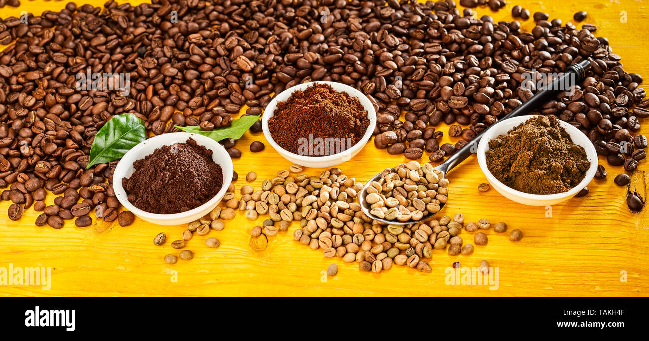 Assorted single origin gourmet coffees in a panorama banner with