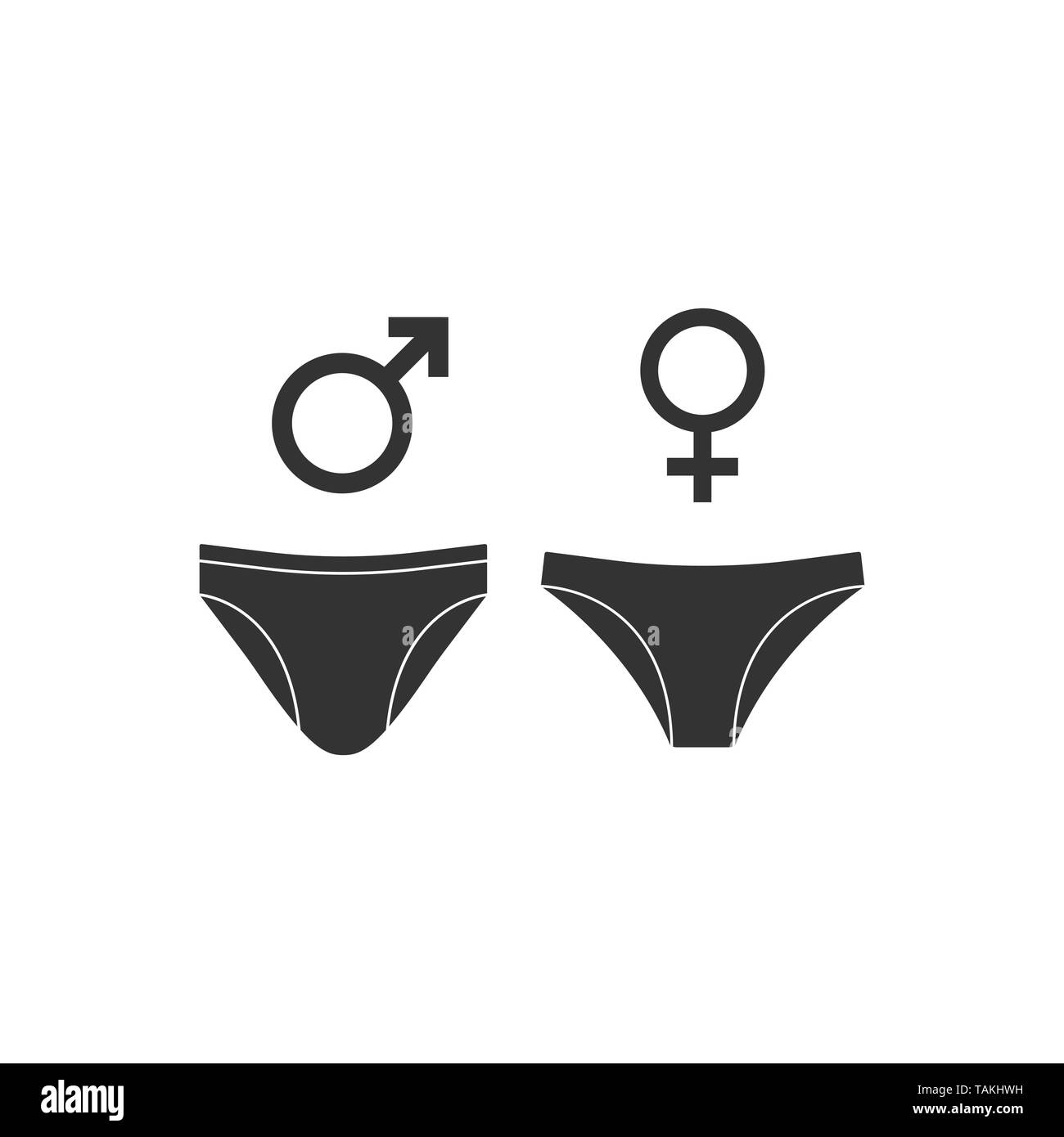 Vector illustration, flat design. Men, women underwear gender icon