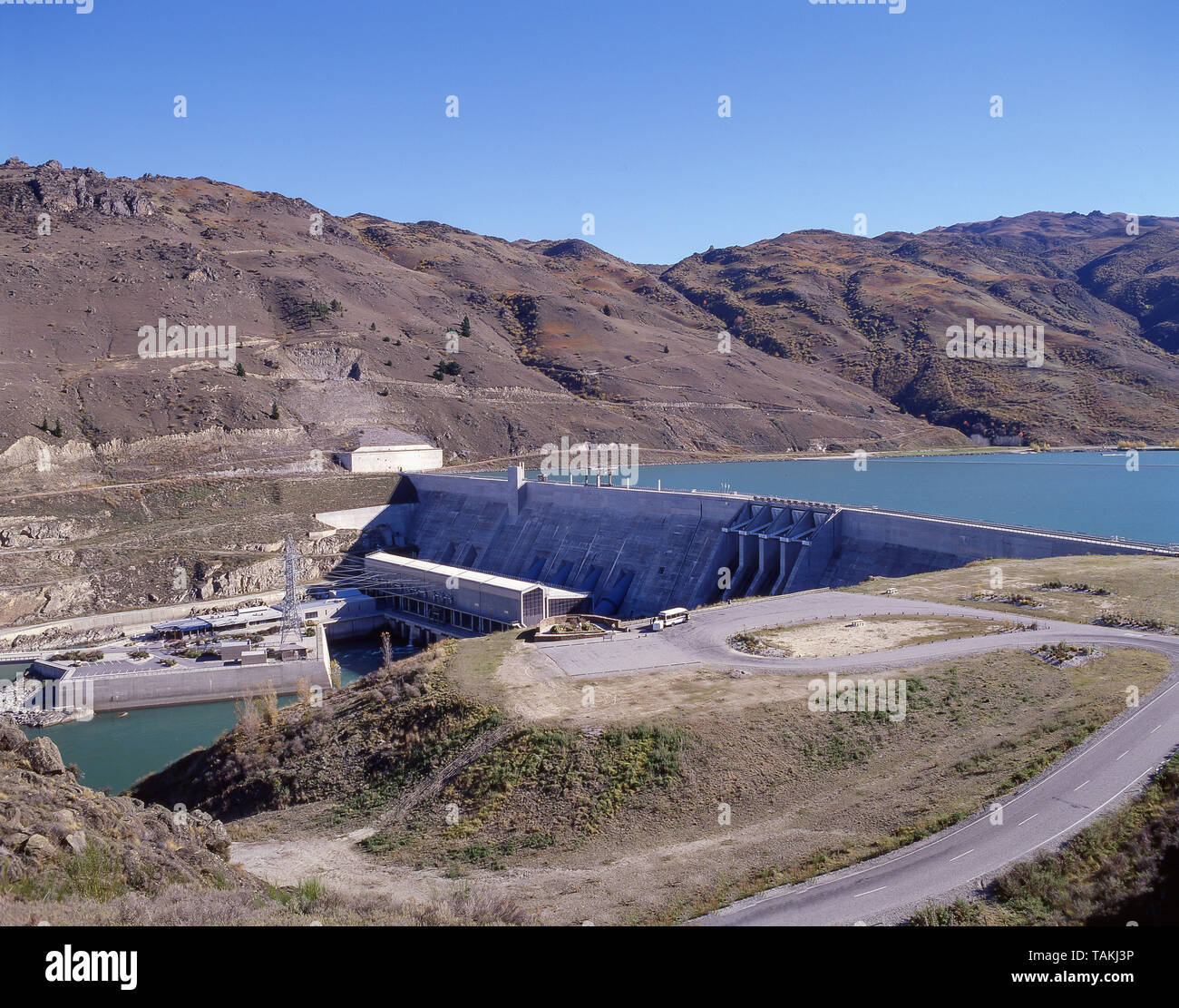 The Clyde Dam on Lake Dunstan, Central Otago District, Otago Region, South Island, New Zealand Stock Photo