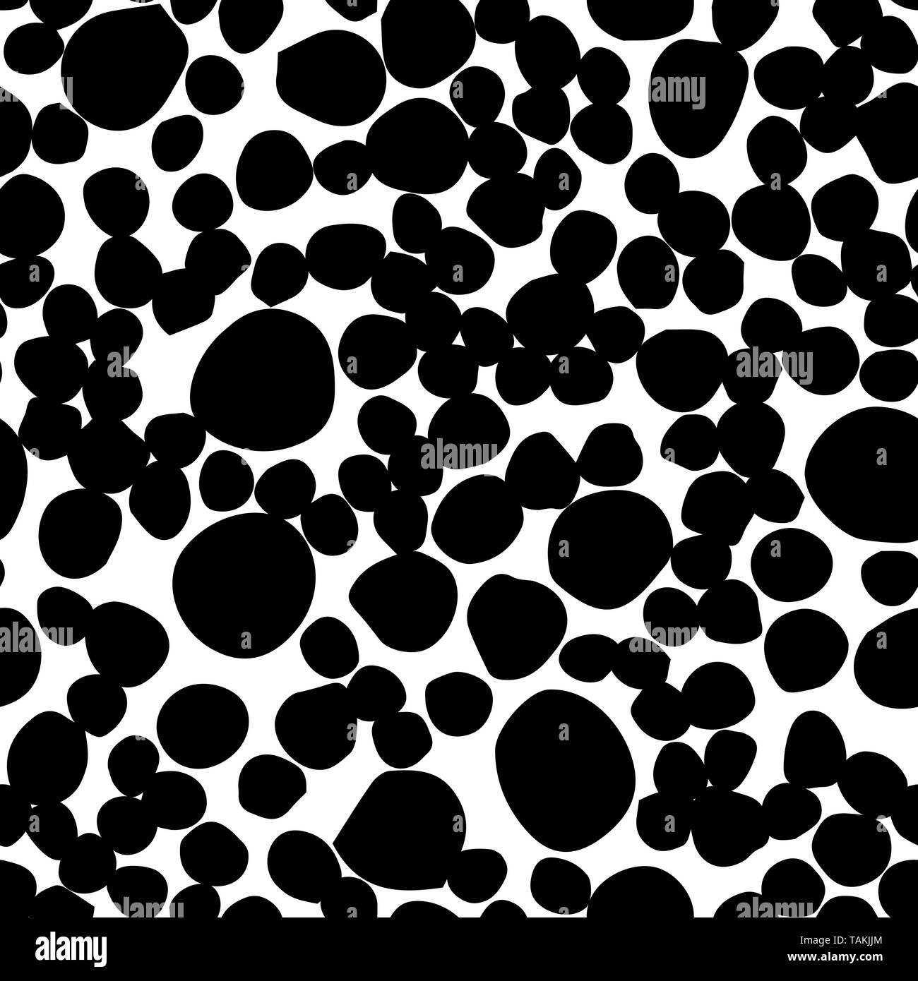 Vector seamless hand draw polka dot brush black and white pattern. Monochrome Scandinavian backgrounds of simple primitive with dots for textile desig Stock Vector