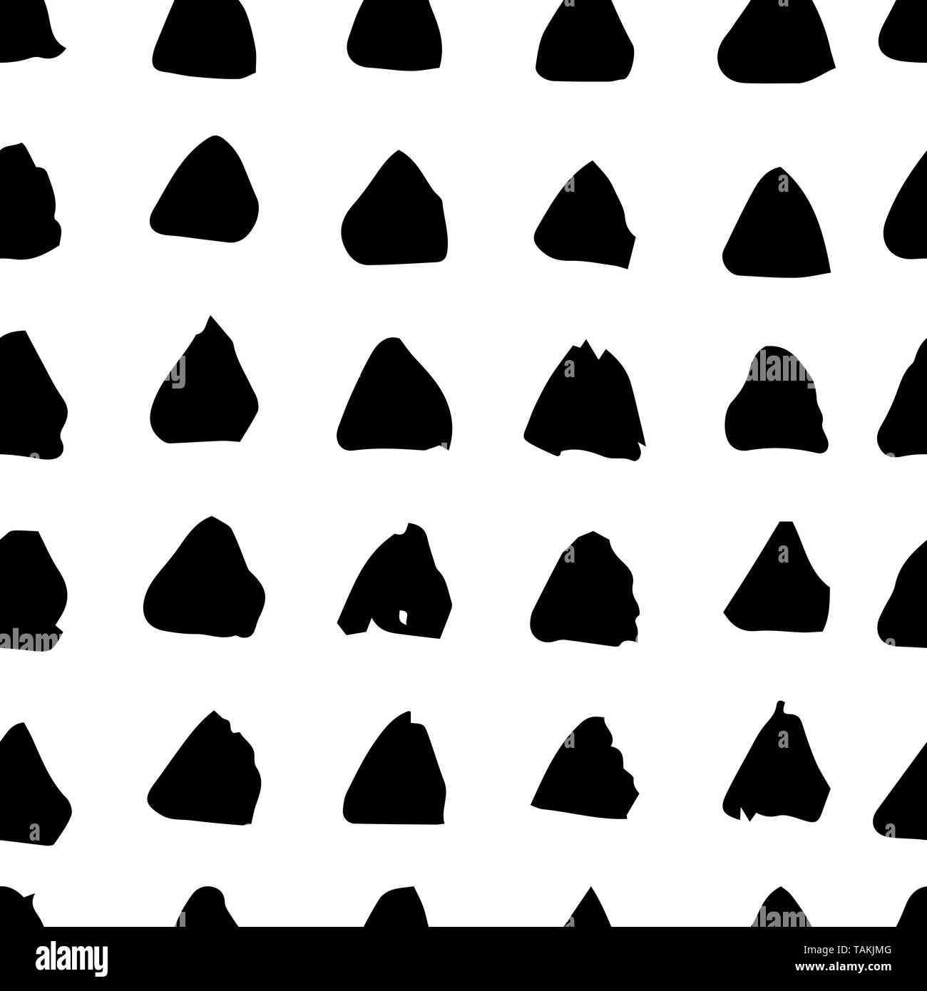 Vector seamless hand draw triangles brush black and white pattern. Monochrome Scandinavian backgrounds of simple primitive with dots for textile desig Stock Vector