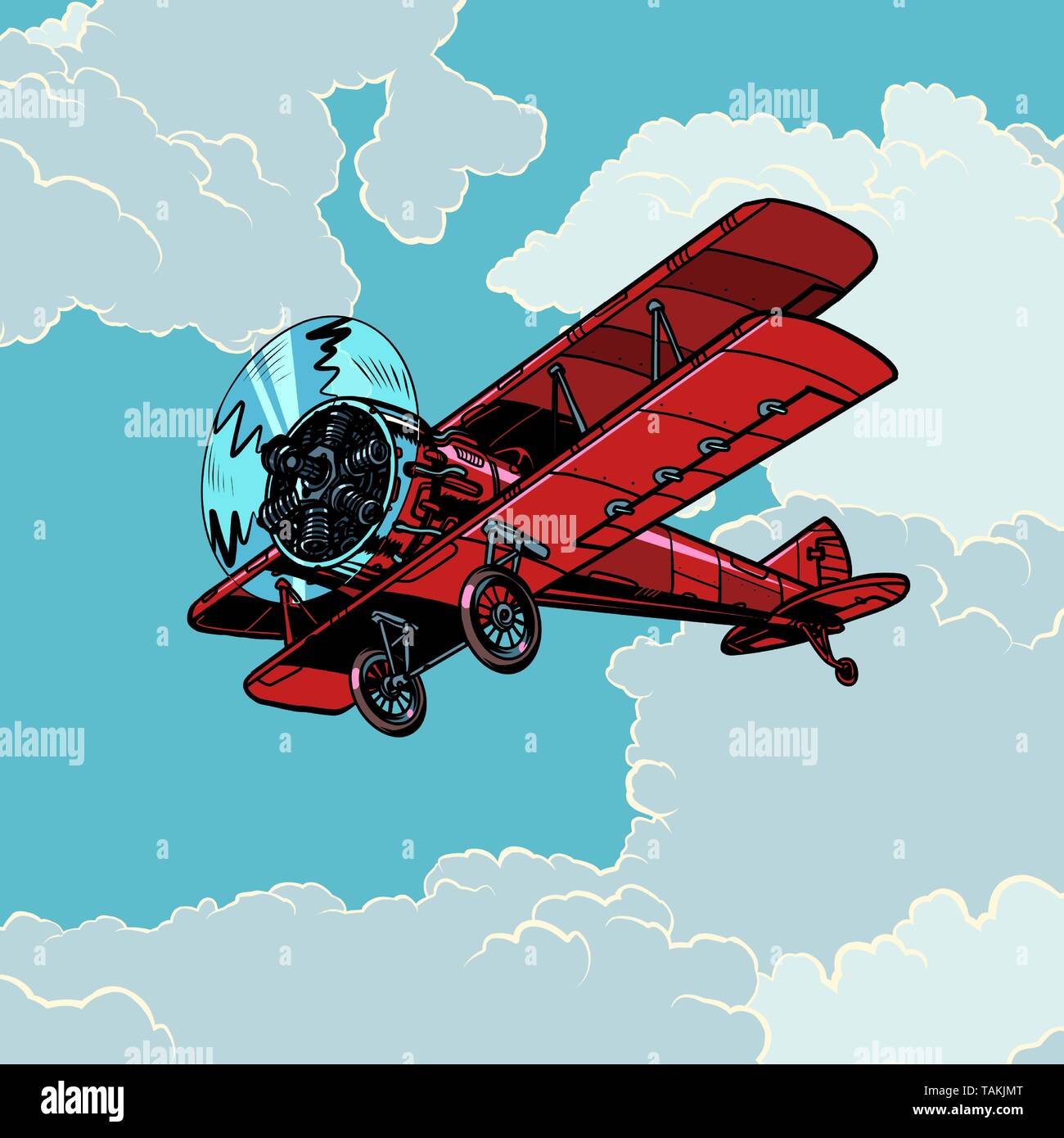 retro biplane plane flying in the clouds. Pop art vector illustration  vintage kitsch Stock Vector Image & Art - Alamy
