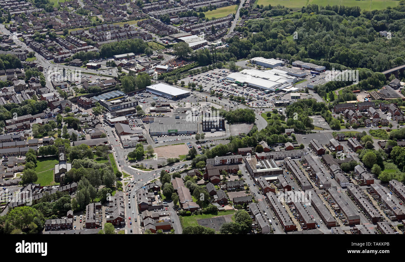 aerial view of Radcliffe town in the Metropolitan Borough of Bury Stock Photo