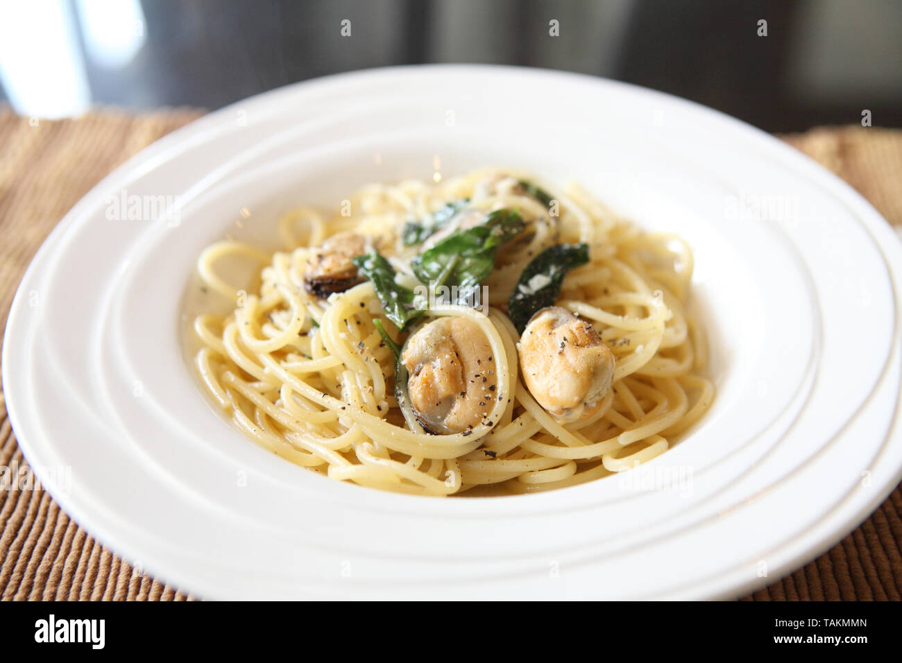 spaghetti with clam Stock Photo