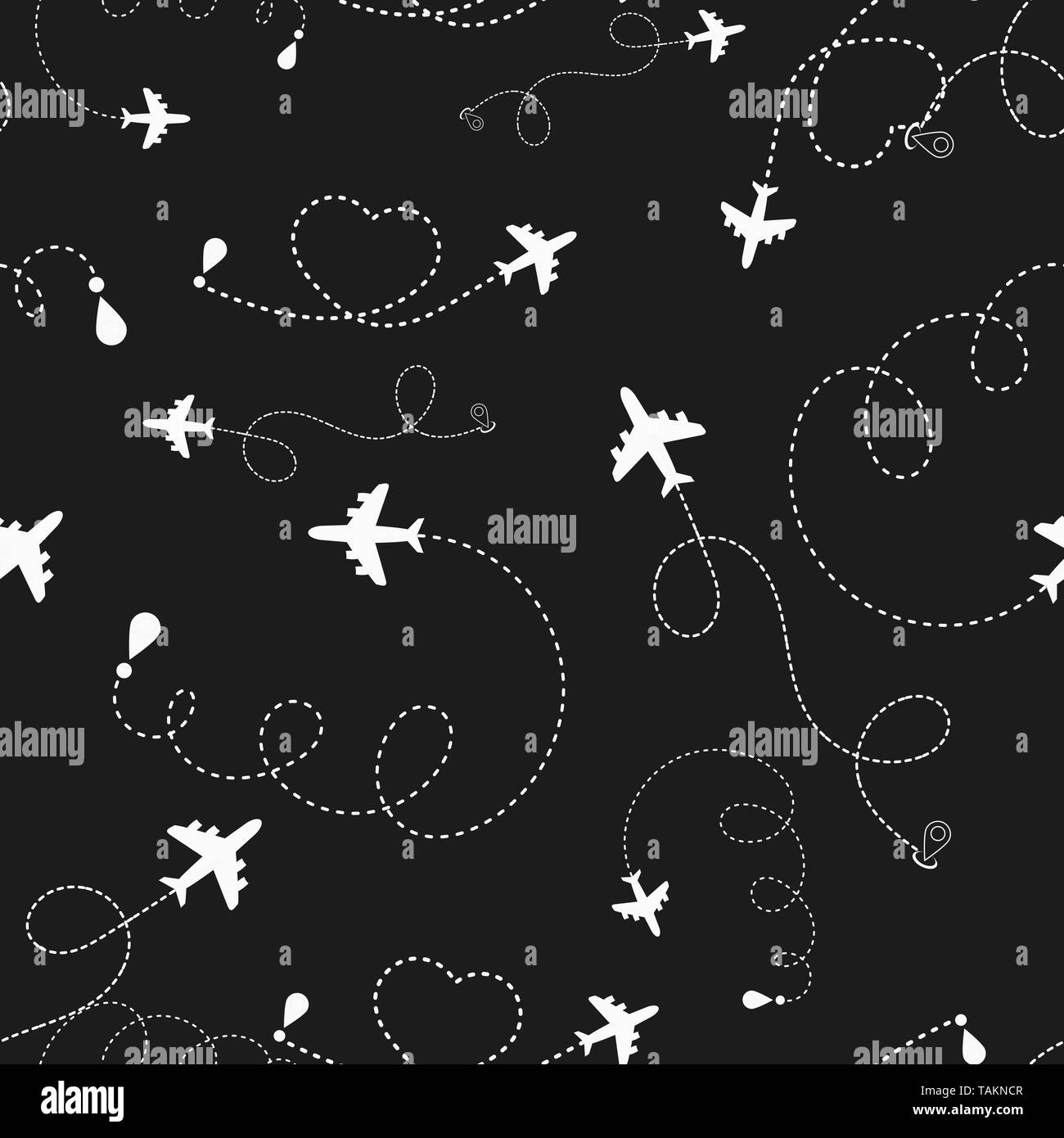 Travel around the world airplane routes seamless pattern, background