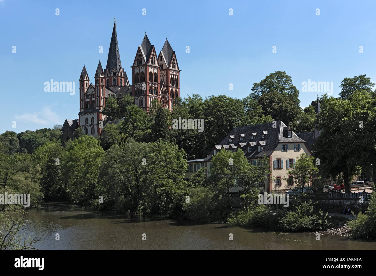 View over the Lahn River to the Limburg Cathedral Limburg Hesse Germany Stock Photo
