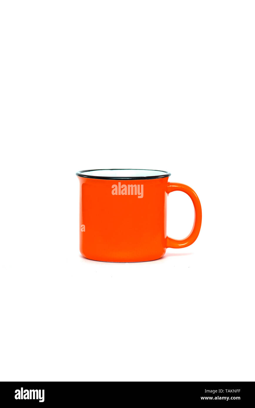 Red ceramic Mug isolated on white Background Stock Photo