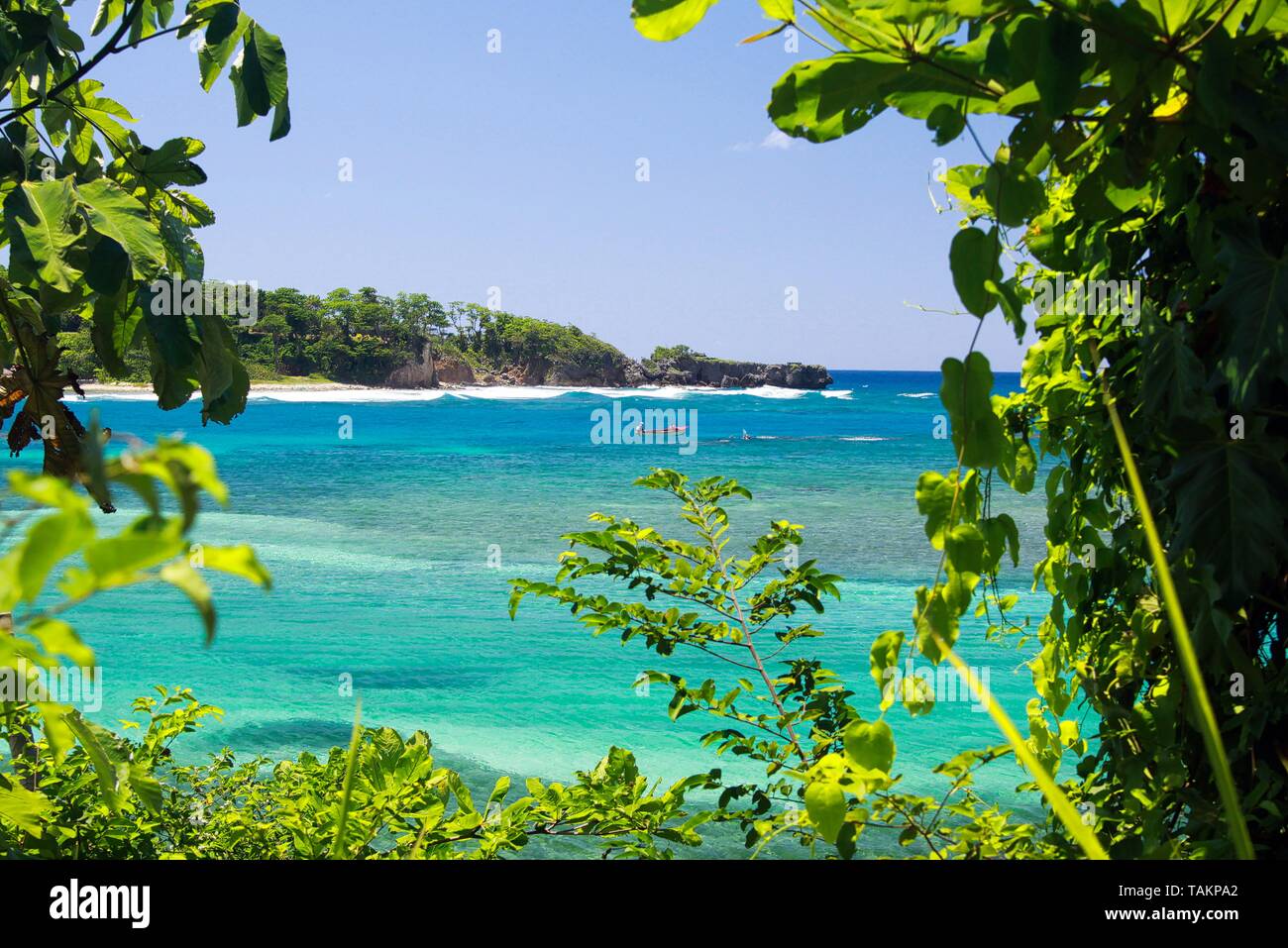 View on secluded islet with white sand and turquoise water - Blue ...