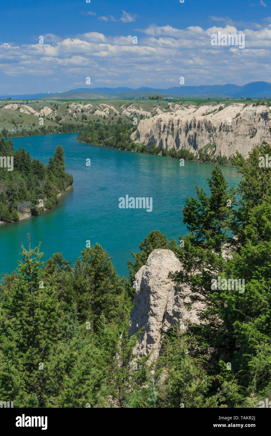 bluffs composed of glacial deposits above the flathead river near ronan, montana Stock Photo