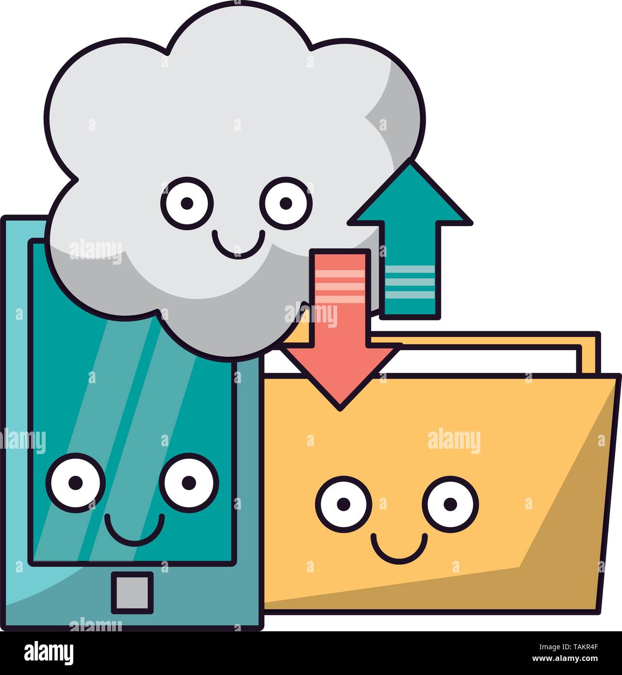 Folder and smartphone with cloud computing vector illustration Stock ...