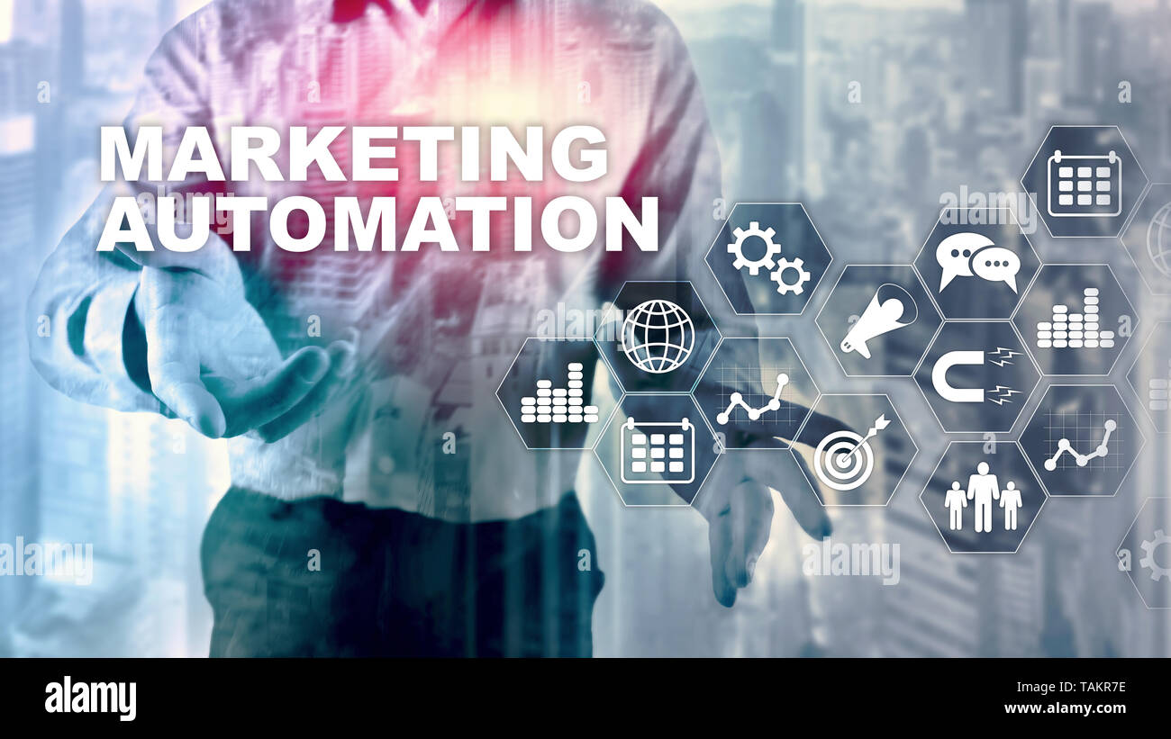 Marketing Automation Software Technology Process System Internet Business concept. Mixed media background. Stock Photo