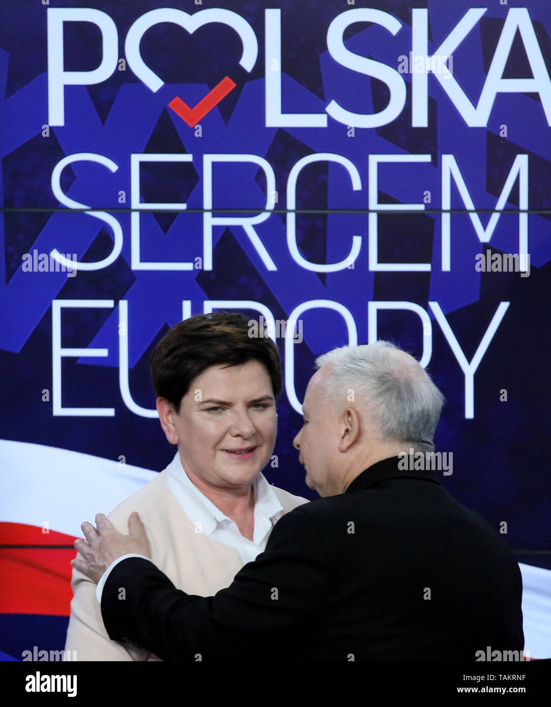 The European Parliament election evening at Law and Justice headquarters on May 26, 2019 in Warsaw, Poland.  Law and Justice gets over 42% of all vote Stock Photo