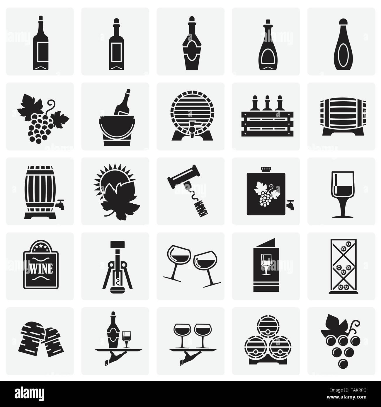 Wine related icons set on squares background for graphic and web design ...