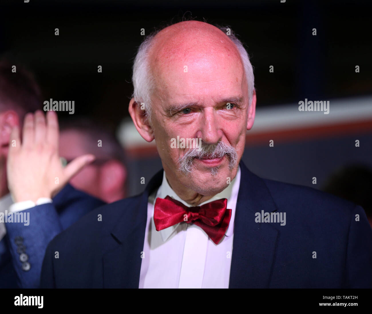 Janusz Korwin-Mikke.  The European Parliament election evening at Confederation (the Liberty party and the National Movement party) headquarters on Ma Stock Photo