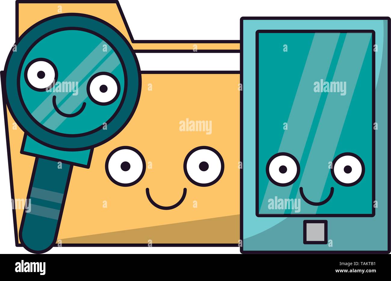 Smartphone and folder with magnifying glass vector illustration Stock ...