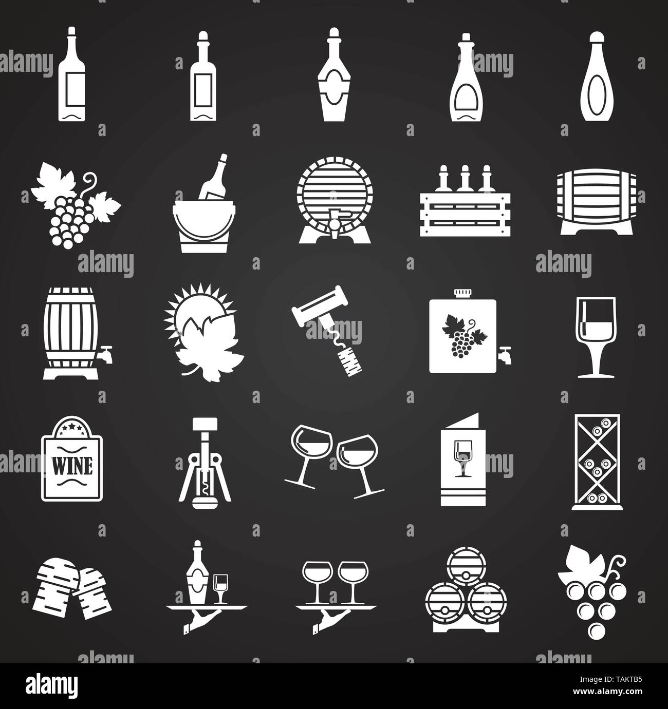 Wine related icons set on black background for graphic and web design ...