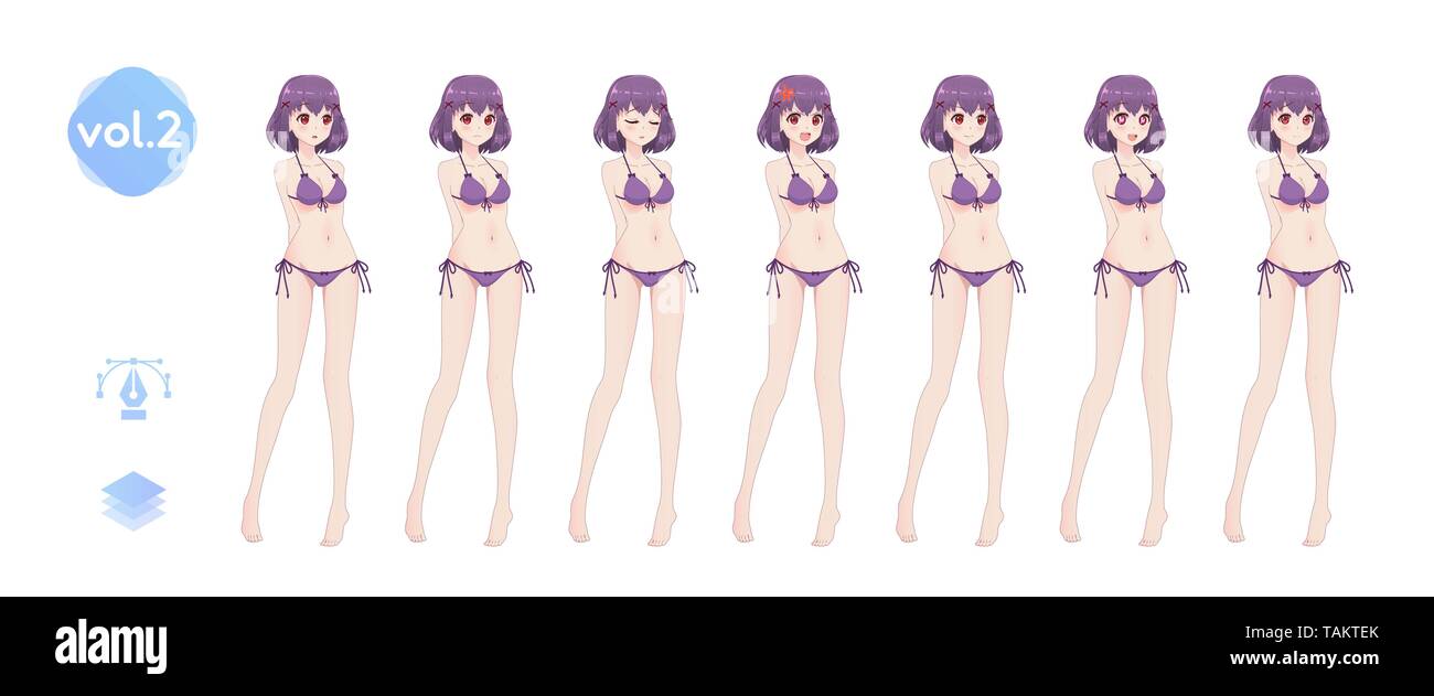 Anime Manga Girl in a Summer Bikini Swimsuit Stock Vector  Illustration  of japanese slim 154583261