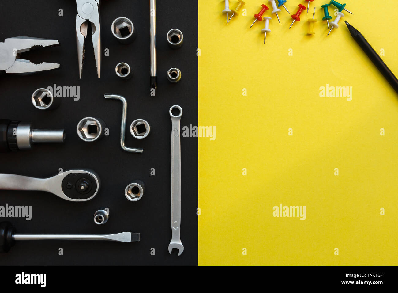 Flat Lay Composition With Different Construction Tools on Black and ...