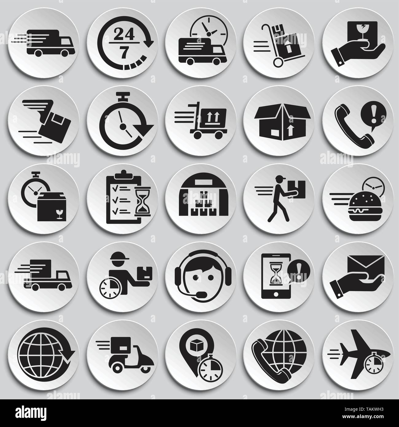 Delivery related icons set on plates background for graphic and web ...