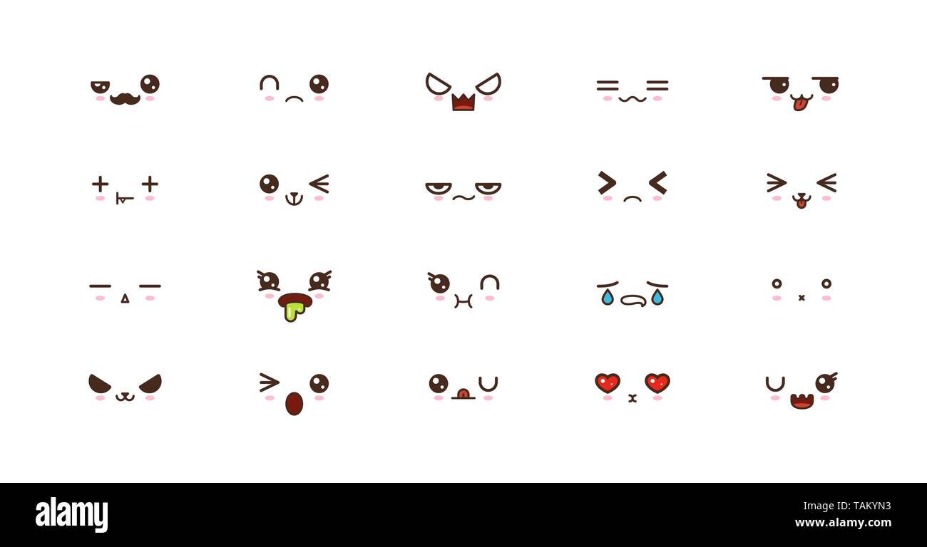 Kawaii faces expressions cute smile emoticons. Japanese emoji Stock ...