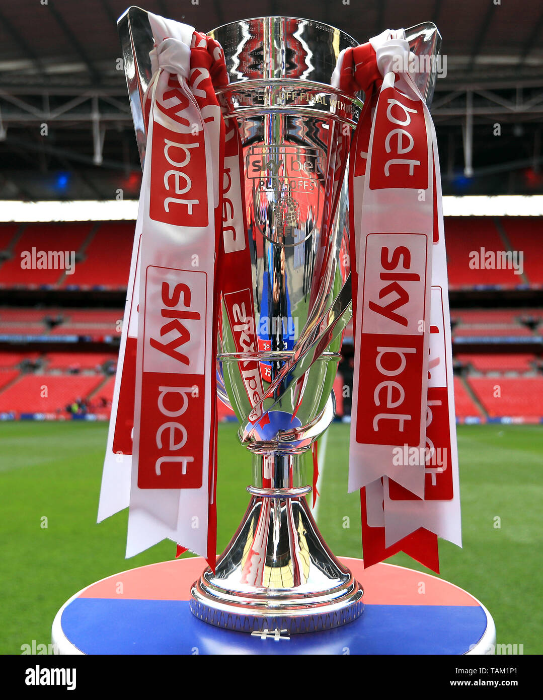 Close up of the Sky Bet League One Play off final trophy before