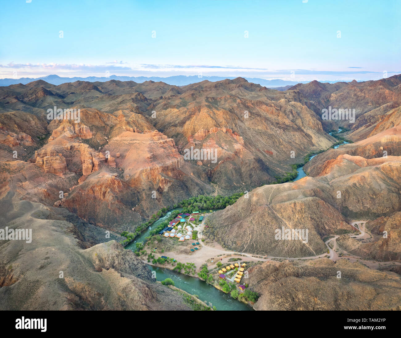 Aerial view of Charyn river in Charyn Canyon National Park, Kazakhstan Stock Photo